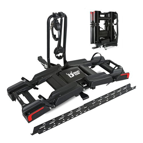 Eco Pro Upgraded 200lbs EBike Rack with Ramp for 2 E-Bikes, Hitch EBike Rack for Cars SUVs Trucks, Foldable Tilting Bike Rack Platform for Tow Hitch 2" Receiver, E-Bike Carrier Fits up to 5" Fat Tire