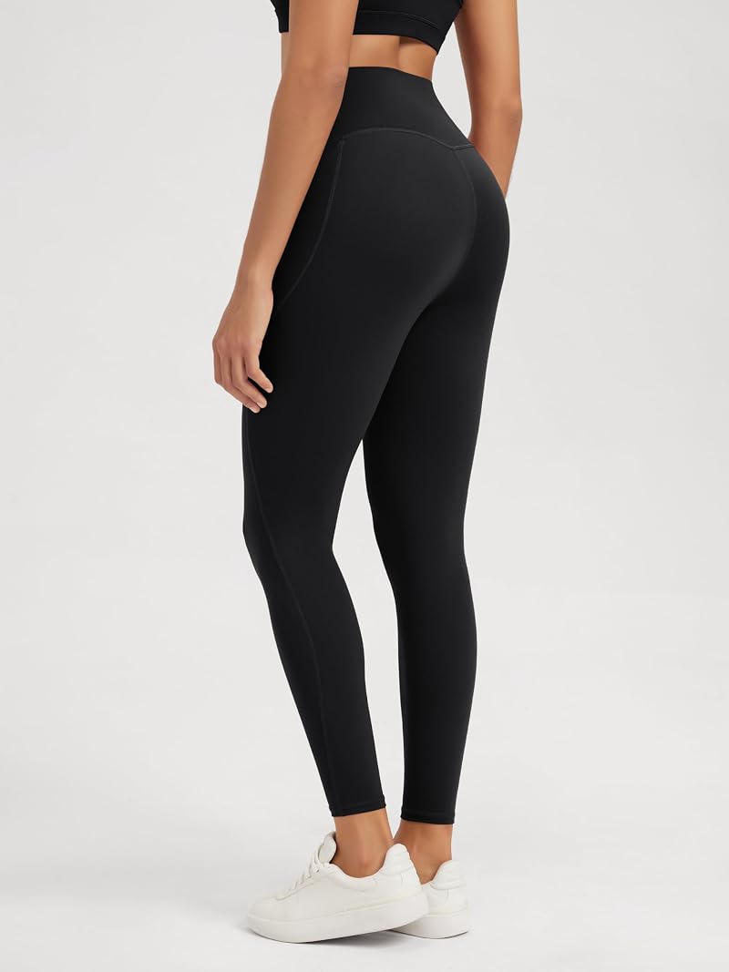 ODODOS 7/8 High-Waisted Tummy Control Leggings with Side Pockets – 25" Inseam, Black, Large
