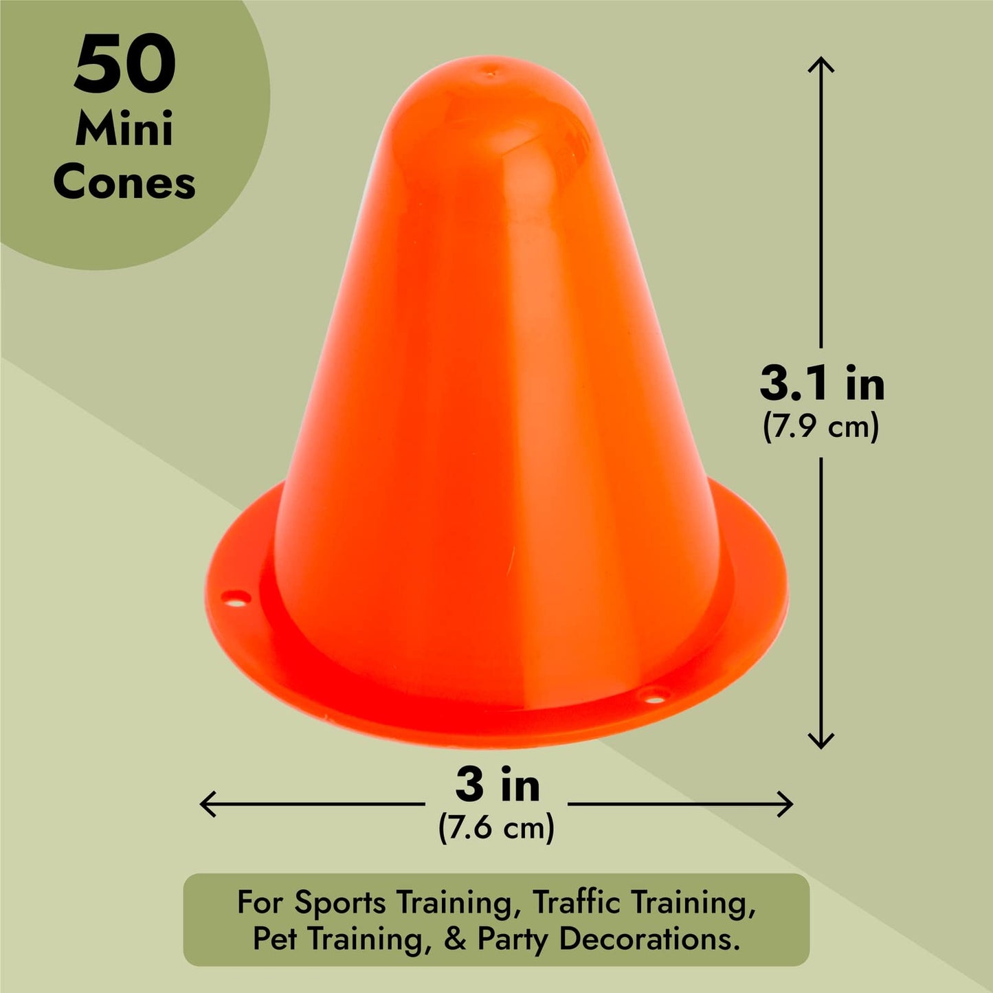 Maplefield Juvale Mini Safety Cones - 3 in Diameter, Orange, Pack of 50 - Soccer Training Equipment, Hockey Drills