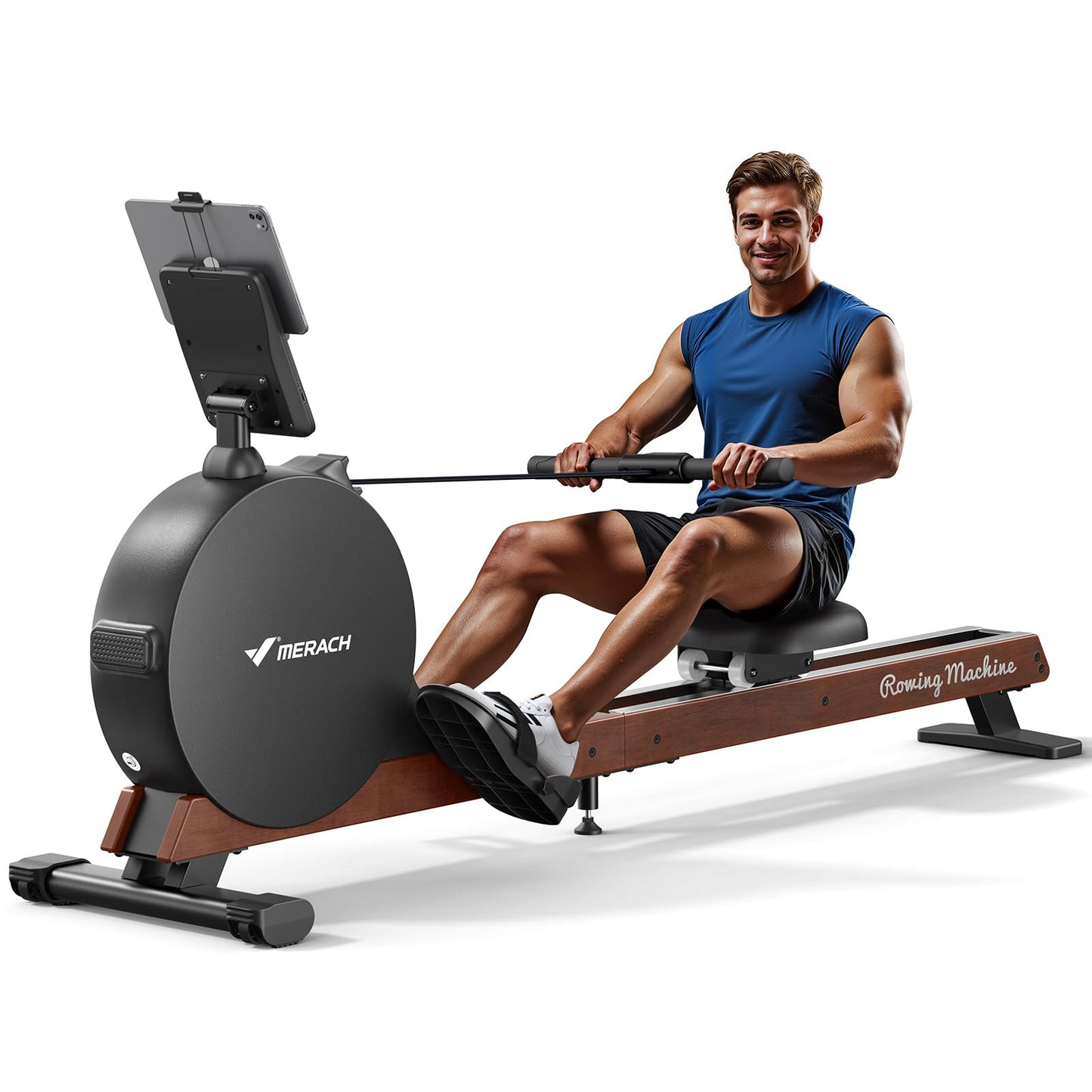 MERACH Pro-Grade Rowing Machines for Home, Smart Magnetic Rowing Machine with Self-Generation, Double Resistance and 400 LBS MAX Load, Wooden Tracks for Silent Sliding
