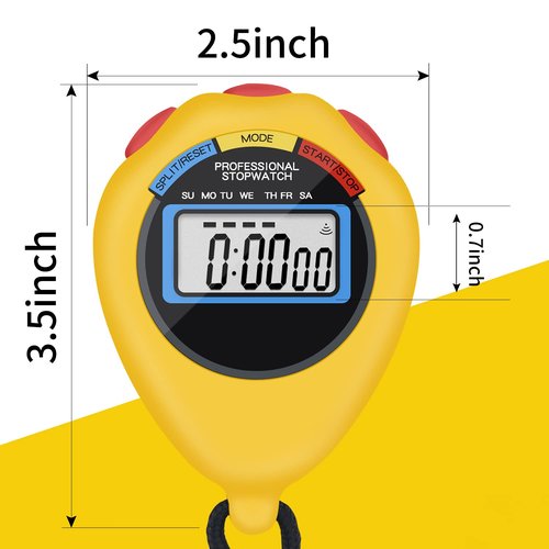 6 Pack Multi-Function Electronic Digital Sport Stopwatch Timer, Large Display with Date Time and Alarm Function,Suitable for Sports Coaches Fitness Coaches and Referees (Yellow)