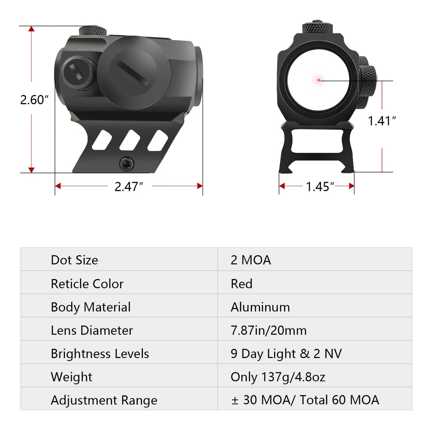 2MOA Red Dot Sight for Shotgun Motion Awake Red Dot Sight for Rifle 11 Brightness Red Dot Optics with Absolute Co-Witness Mount IPX7 Waterproof 1000G Shockproof Rifle Scope for 20mm Rail Mount