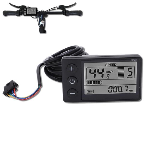 Electric LCD Display Meter, S866 LCD Display Meter, Speedometer Odometer, 24V 36V 48V Electric Scooter Control Panel with Plug for 22.2mm/0.9in Handlebars