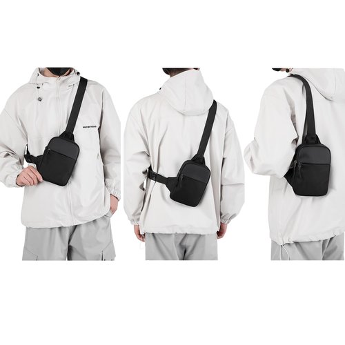 Mini Crossbody Bag – Waterproof Waist Pack with Dual Pockets for Men & Women, Hands-Free Running Fitness Travel Phone Holder, Adjustable Strap for Gym, Hiking, Outdoor Activities Large Black