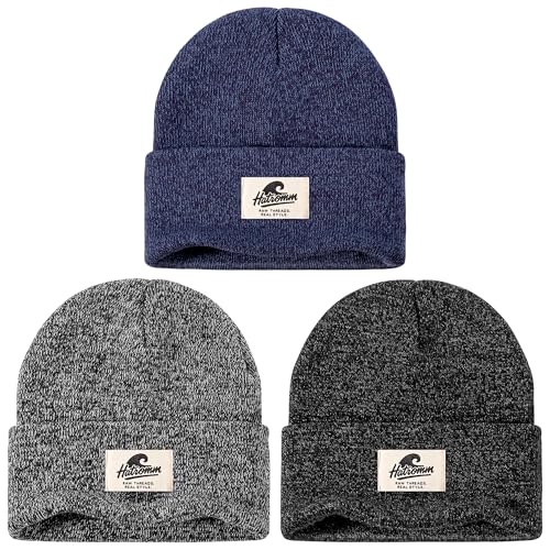 3 Packs Winter Beanie Hats for Men Women, Unisex Soft Warm Thick Beanies, Cuffed Knit Skull Cap