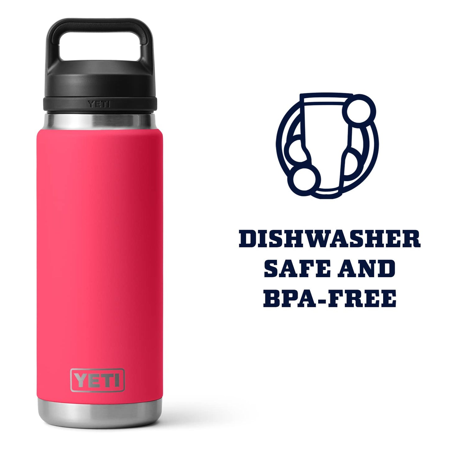 YETI Rambler 26 oz Bottle, Leakproof, Vacuum Insulated, Stainless Steel with Chug Cap, Bimini Pink