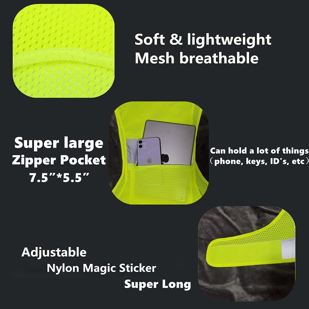IDOU Reflective Vest Safety Running Gear with Pocket, Ultralight &Adjustable Waist&360°High Visibility for Running,Jogging,Biking,Motorcycle,Walking,Women & Men/Neon Yellow/L