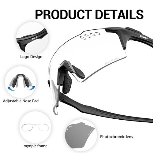 SCVCN Photochromic Cycling Glasses UV400 Protection for Women Men Cycling Glasses TR90 Frame MTB Running Mountain Bike Glasses Riding Baseball Bicycle Driving 01 Black