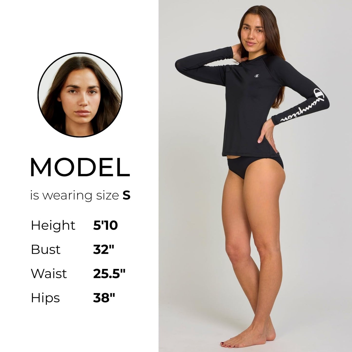 Champion Rash Guard for Women, Womens Rash Guard Long Sleeve Shirts, Rashguard Swim Shirt Women UPF 50+ SPF & UV Protection Black