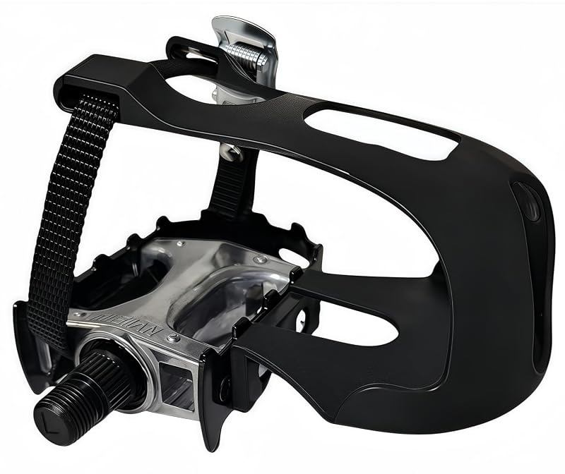 Pro-Grade Spin Bike Pedals with Toe Clips & 4D Adjustable Straps, 9/16" Spindle