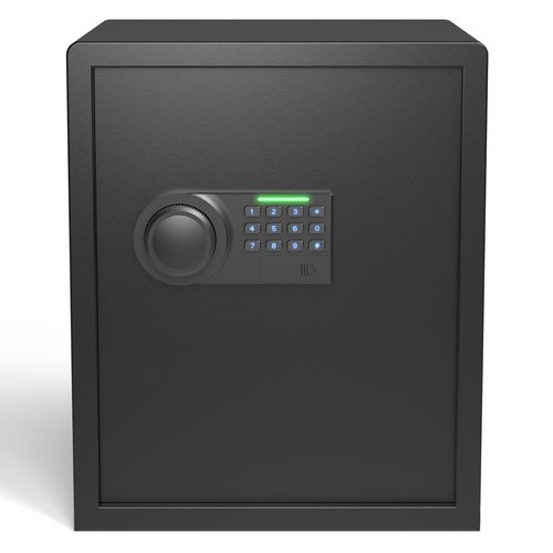 Grimtron Gun Safe for Handgun - (1.72 cu. ft.) for Multiple Pistol Rack & Door Organizer Money Box with Silent Mode, Home Safe with Backlit Keypad, LED Light, Gun Vault for Anti-Rust