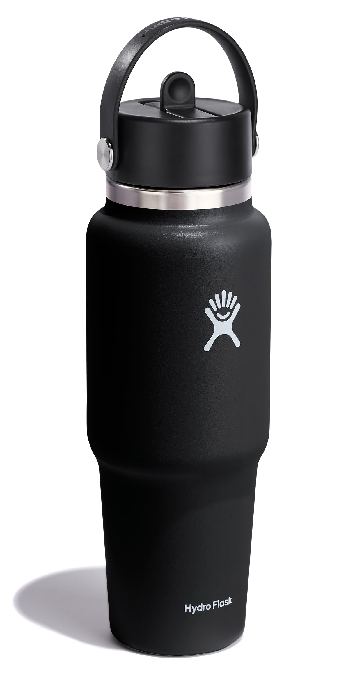 Hydro Flask Travel Water Bottle - Insulated Stainless Steel - Wide Straw Lid, Non Spill, Leakproof in 32 Oz Black