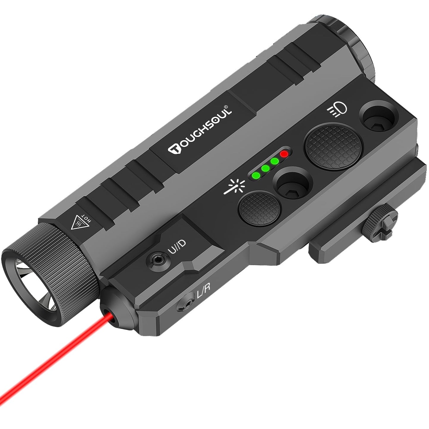 TOUGHSOUL Mlok Picatinny Tactical Flashlight Green Red Laser Sight Combo, 2400 Lumen Max Light with Momentary Strobe Function Rchargeable Battery Included (Red Laser)