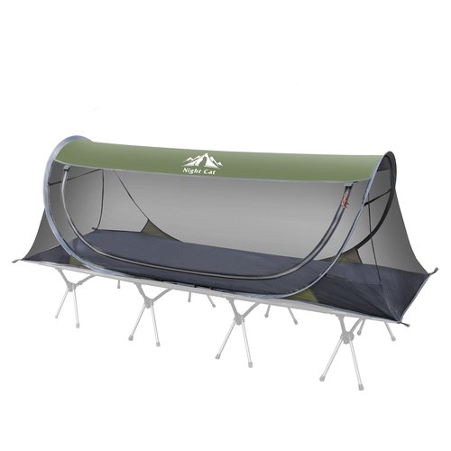 Night Cat Pop-up Mosquito Tent: 1 Person Camping Tent with Bug Screen Net Easy Set-up Tent Fits with Camping Cot (Excluded)