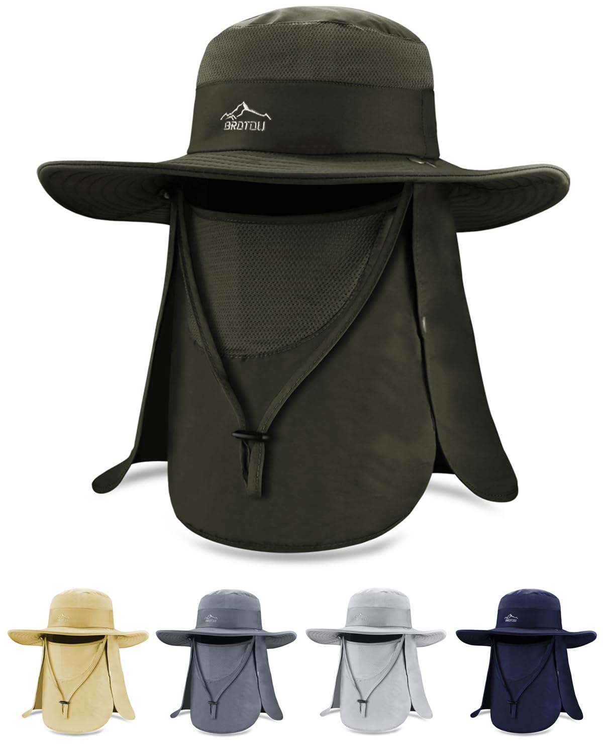 BROTOU Sun Cap Fishing Hats, UPF 50+ Wide Brim Outdoor Protection Hat, Sun Hat with Face & Neck Flap Cover for Men and Women (Gray)