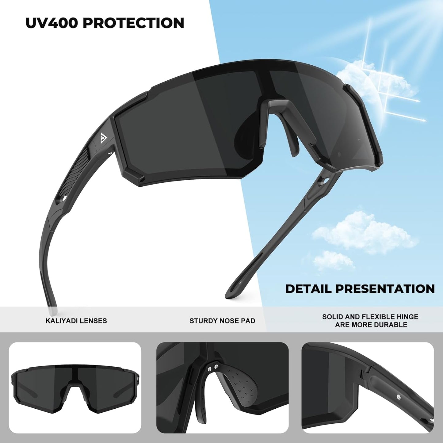 KALIYADI Sports Mens-Sunglasses Women Sunglasses-Men: Sun Glasses with UV400 for Golf Fishing Running Cycling