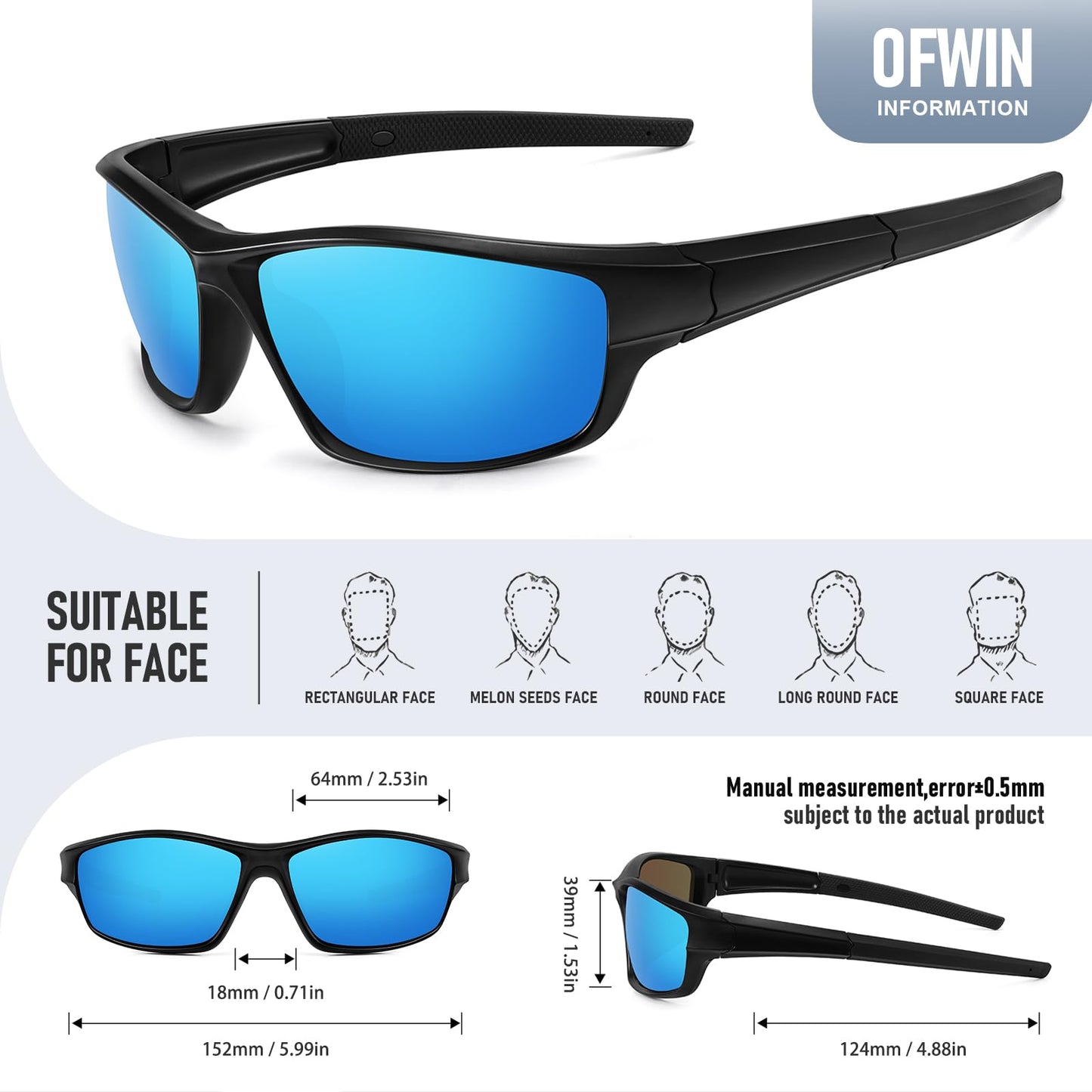 Ofwin Polarized Sports Sunglasses for Men Women Driving Cycling Fishing Wrap Around Sun Glasses UV400 Protection
