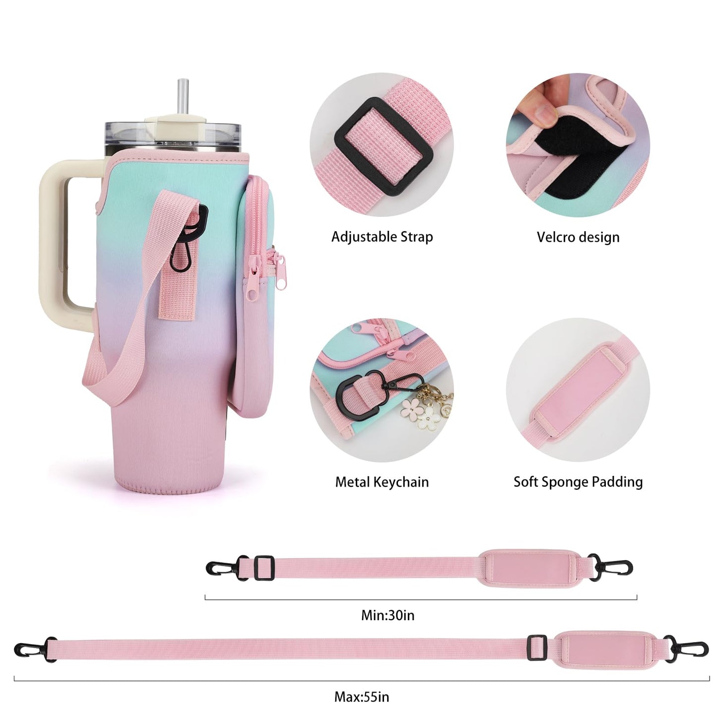 GOEWY Water Bottle Carrier Bag for Stanley 30oz Tumbler with Phone Pocket Water Bottle Holder with Strap Neoprene Water Bottle Pouch for Stanley Cup Accessories