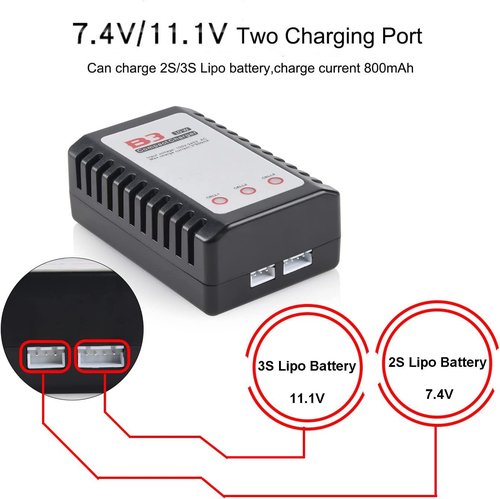 BESWON 2 Packs 11.1V Airsoft Battery 2000mAh 30C Rechargeable Lipo Battery Pack with 2S-3S Balance Charger for Airsoft Guns Rifle