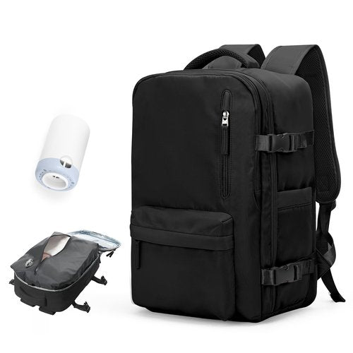 Vacuum Travel Backpack with Pump for Women,Airback Personal Item Carry on Backpacks Flight Approved 18x14x8 inches for Men,Laptop Waterproof Work Compression bags Casual Daypack,Black