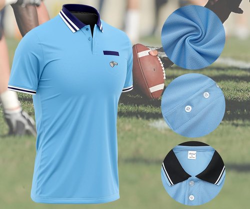 CUEJDSA Men's Baseball Softball Umpire Polo Shirt, Mens Short Sleeve Umpire Shirts, Referee Ref Umpire Jersey Uniform(Light Blue, Size 2XL)