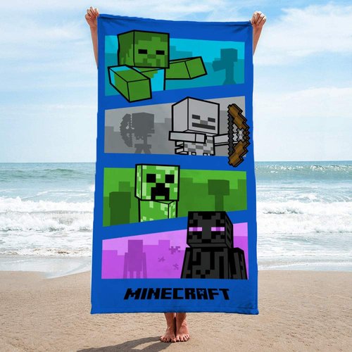 Jay Franco Minecraft Adventure is an Attitude Gamer Bath/Pool/Beach Towel - Super Soft & Absorbent Fade Resistant Cotton Towel, Measures 28 x 58 inches (Official Minecraft Product)