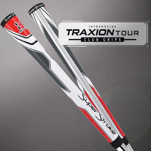 SuperStroke Traxion Tour Golf Club Grip, Standard, Advanced Surface Texture Improves Feedback and Tackiness and Even Hand Pressure, White/Red/Gray