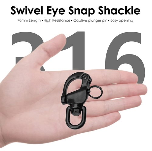 NECMETU Black Snap Shackle 316 Stainless Steel Swivel Shackle Sailing Halyard, Quick Release Snap Hook Boat Shackles Sailboat Hardware for Sailing Rigging Shackles (2-3/4 Inch - 2Pcs)