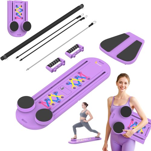 OWLSKY Pilates Reformer Board – 5-in-1 Foldable Pilates Machine for Home Workout, Portable Fitness Board with Resistance Bands, Full Body Training for Women (Purple)