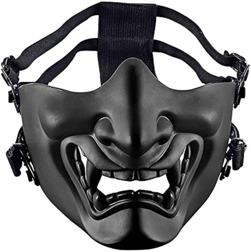 Tactical Half Face Masks, Evil Demon Hannya Kabuki Samurai Oni Masks Airsoft Protective Masks for Cs War Game Halloween Party (Black)