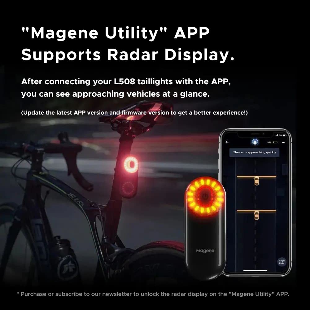 Magene L508 Bike Radar Tail Light, Smart Rear View Radar Taillight Compatible with Some Bike Computers and Watches, Support Magene Utility APP Display