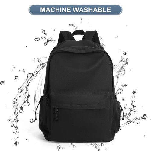 PAUBACK Black School Backpack for Girls Women Waterproof High School Book Bag Cute Backpack for Men Teens Boys, Lightweight Simple Middle School Back Pack Daypack