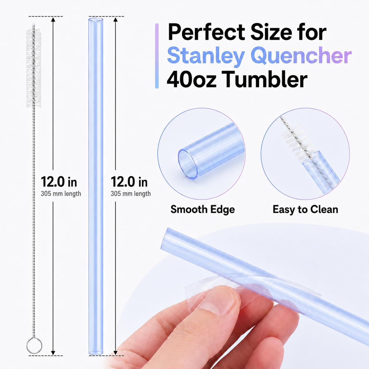Joshey 12 Inch Tritan Replacement Straws for Stanley 40oz Tumbler - 6 Pack Reusable Long Straw with Cleaning Brush, Fits 30oz & 40oz Stanley Cup Accessories, BPA-Free (3 Colors)