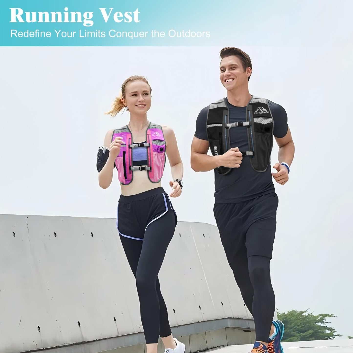 Hydration Vest Pack Backpack, Running Vest for Women Men, Adjustable Chest Straps Running Hydration Vest with 500ml Soft Flask, Vest for Trail Hiking