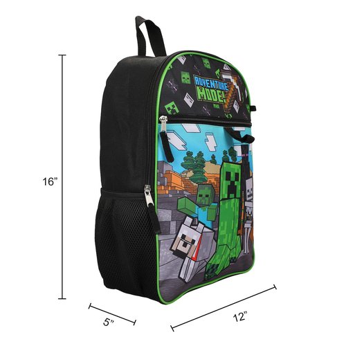 BIOWORLD Minecraft Adventure Mode 5-Piece Backpack Set (Little Big Kid), Green, One Size