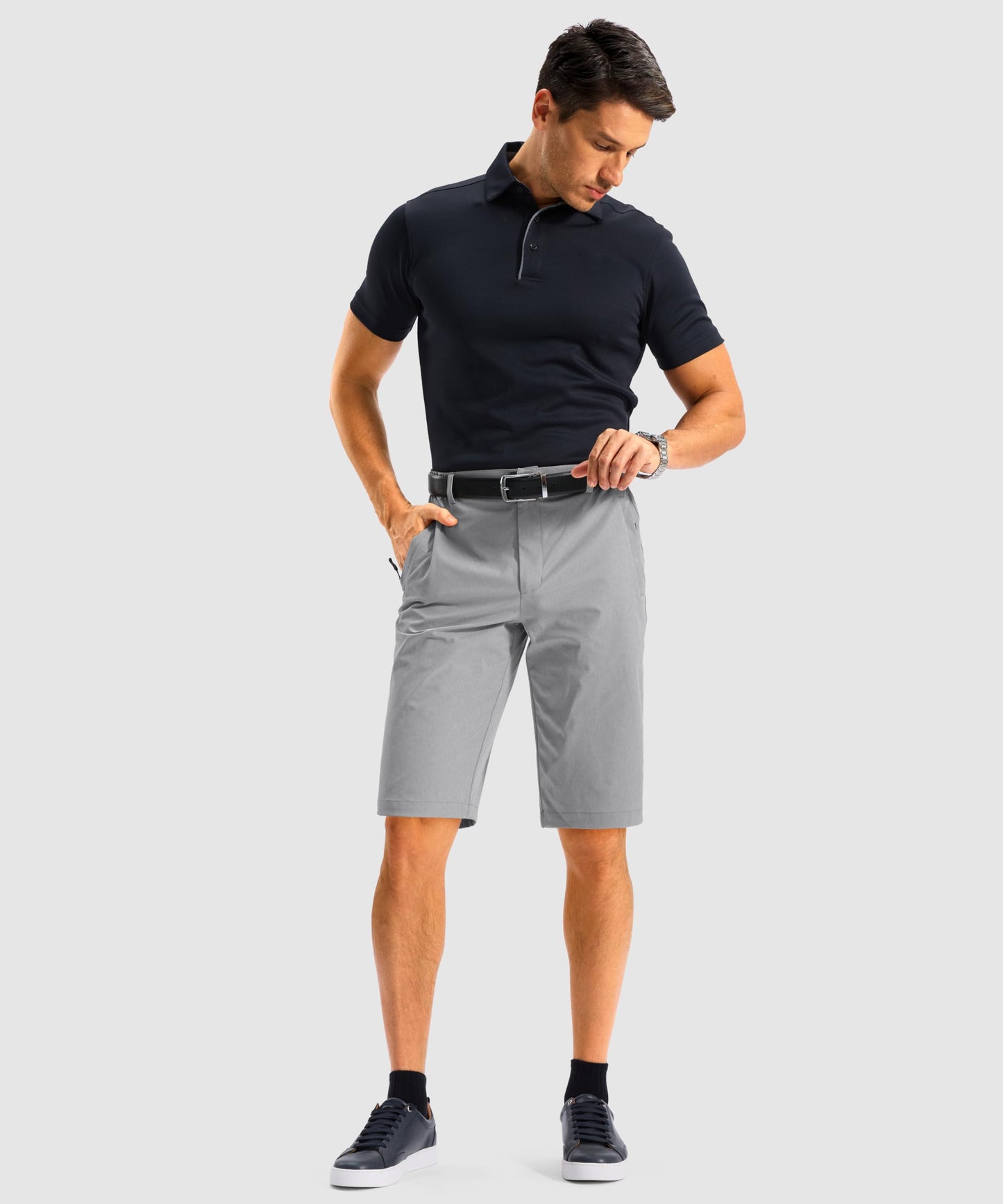 Men's Shorts 11" Long Golf Lightweight Knee Length Shorts Light Grey L