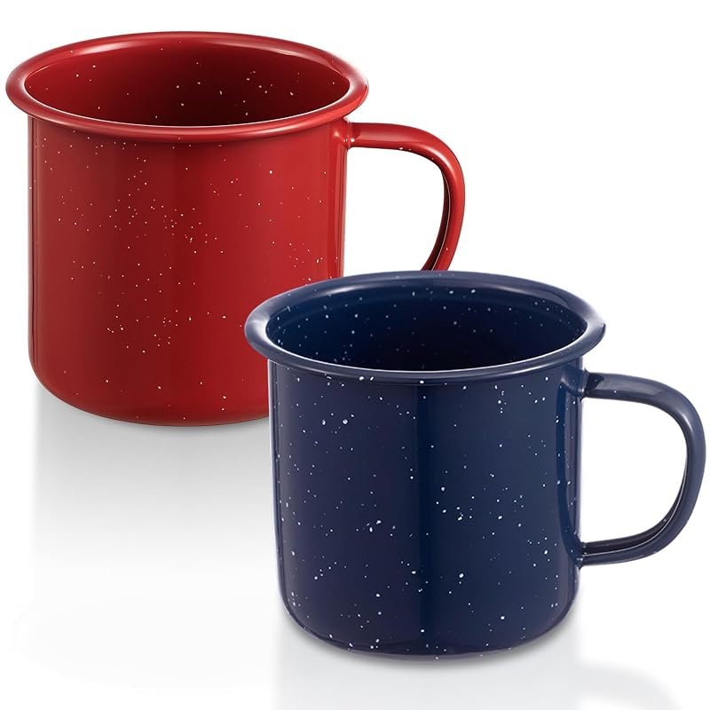 Mimorou 2 Pcs Enamel Camping Mugs 16 oz Red & Blue - Variation Pack