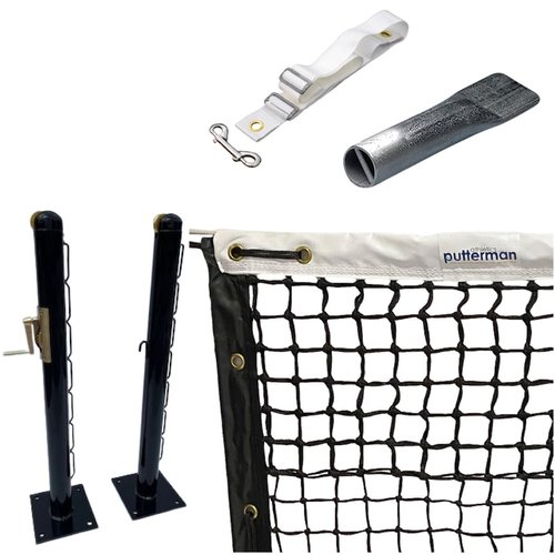 Putterman Tennis Posts – Surface Mount Kit – 3” OD Round, Internal Wind, Black – Optional Pipe Anchor