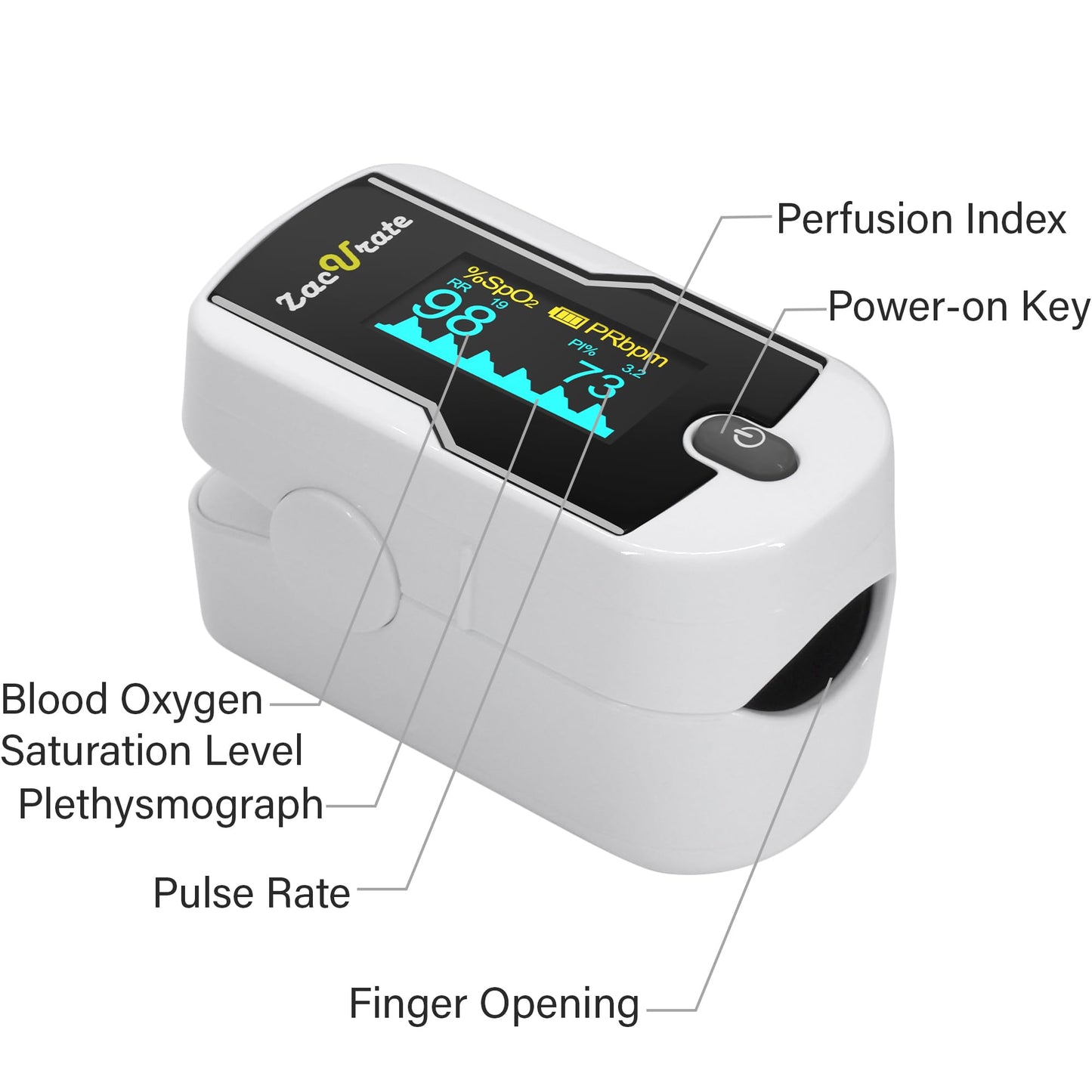 Zacurate 500E-B Wireless Bluetooth Fingertip Blood Pulse Oximeter Monitor with FREE App, SpO2, Heart Rate, Plethysmograph, and Perfusion Index Finger Oxygen Sensor Meter