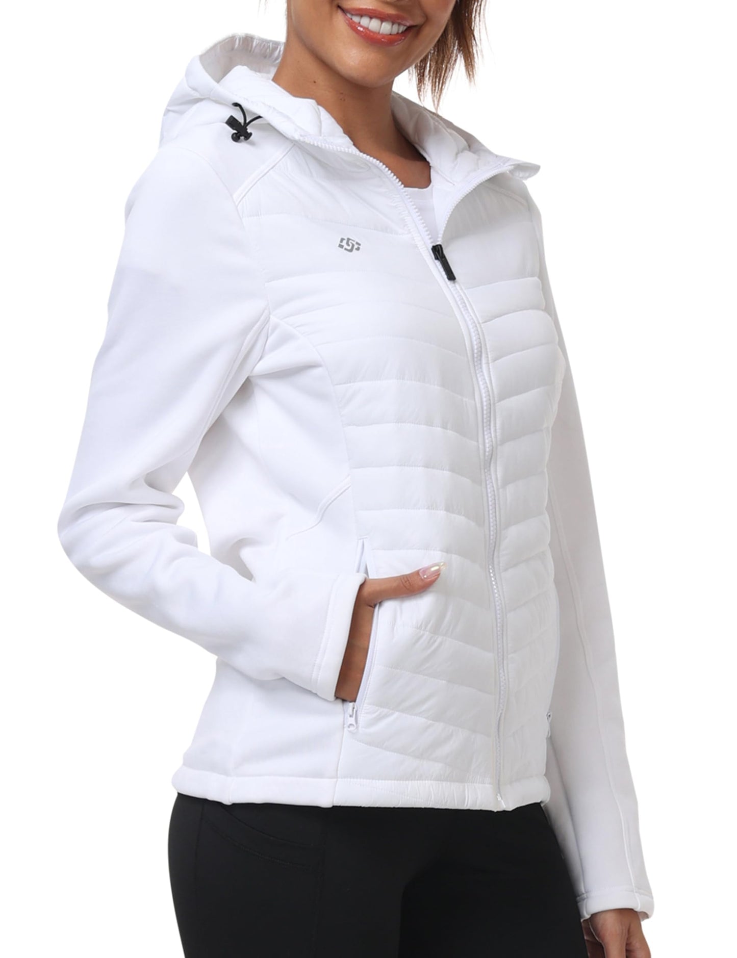 MoFiz Women's Lightweight Warm Jacket Running Insulated Windproof Fall Jackets Winter Hiking Hybrid Puffer Coat White L