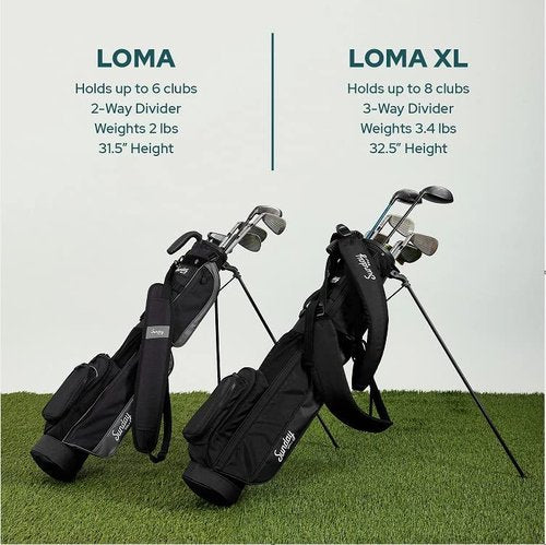 Sunday Golf Loma XL Bag - Lightweight Golf Bag with Strap and Stand – Easy to Carry Pitch n Putt Golf Bag – Golf Stand Bag for The Driving Range, Par 3 and Executive Courses, 3.4 pounds (Heather Gray)