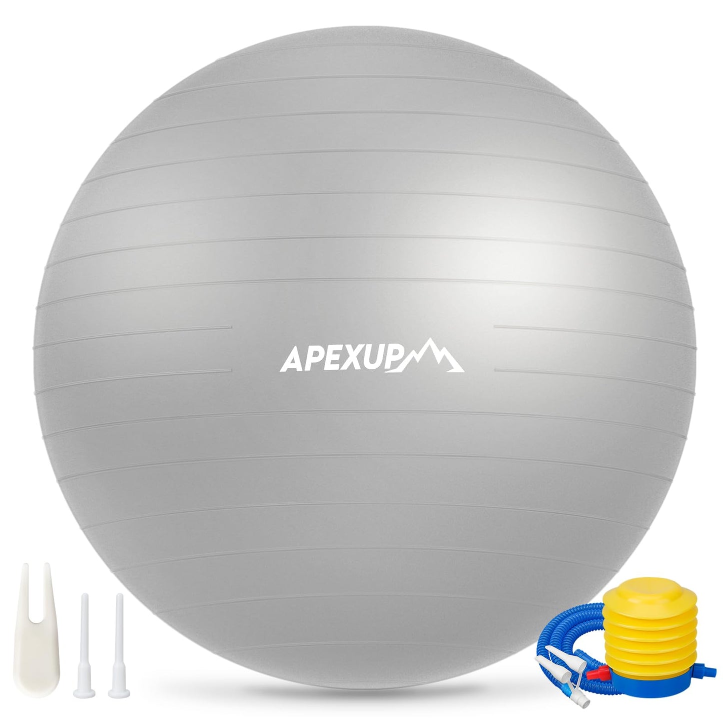 APEXUP Yoga Ball Exercise Ball Anti Slip Heavy Duty for Fitness, Balance & Core Workout, Balance Training, Pregnancy & Physical Therapy, 5 Sizes (XL (27"~30") 75cm, Silver)