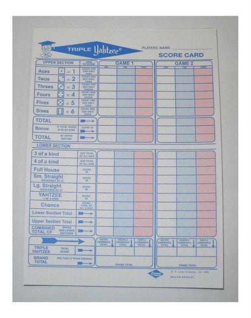 General Foam Plastics 50 Triple Yahtzee Score Sheets Cards