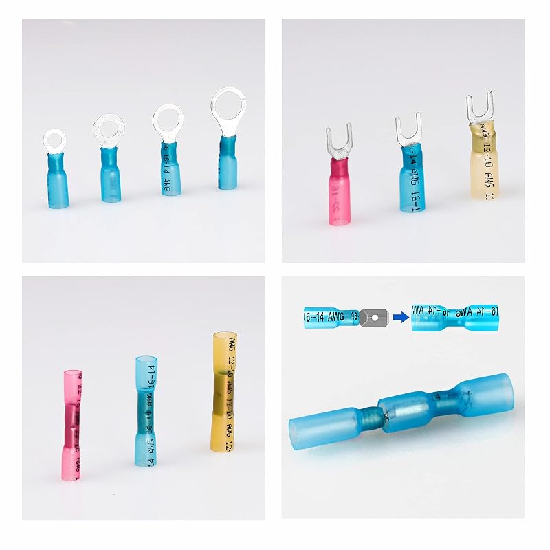 600 Pcs Heat Shrink Wire Connectors Kit - Insulated Ring, Fork, Spade, Butt & Schrink Terminals for Automotive Marine