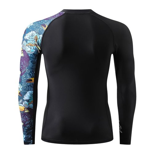 HUGE SPORTS Men's Splice UV Sun Protection UPF 50+ Skins Rash Guard Long Sleeves(HeyToucan, XL)