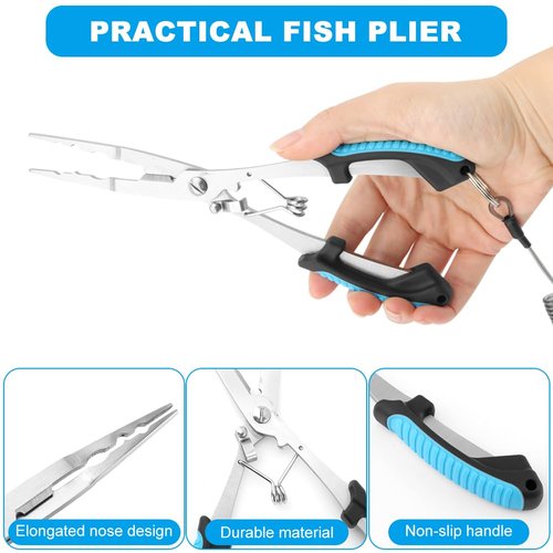 Fishing Pliers and Gripper Set, Stainless Steel Fishing Pliers & Lip Gripper Set with Telescopic Lanyard, Sheaths, Multi-Function Saltwater Resistant Tools Gifts for Men