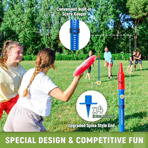 Ropoda Outdoor Flying Disc Game Set 2-Inch Pole with Reinforced Ground Spike, Portable Backyard and Beach Fun