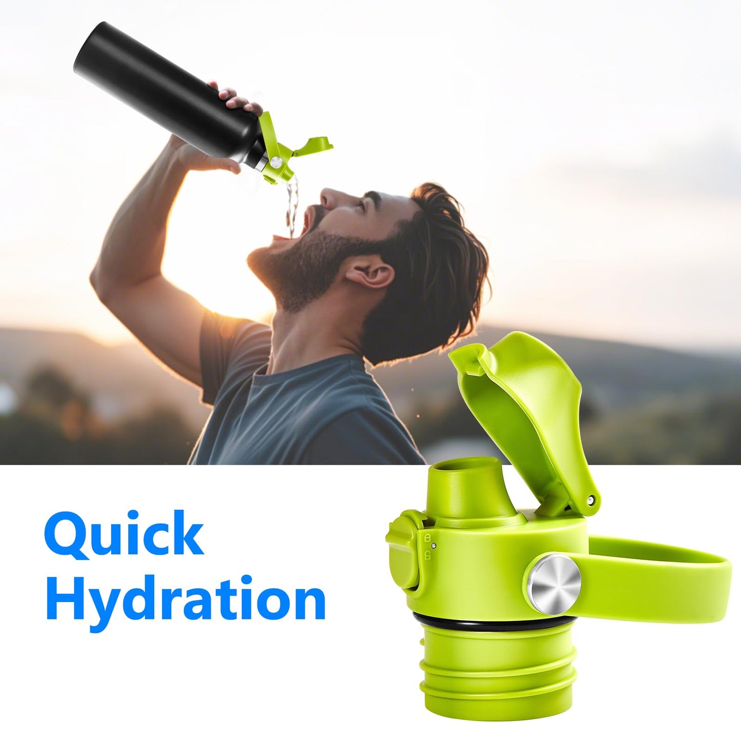 XACIOA Flip Lid for Hydroflask Standard Mouth, Replacement for Hydro Flask Lid, Spout Cap for Narrow Mouth Water Bottle for Simple Modern Iron Flask Accessories, BPA Free, Green