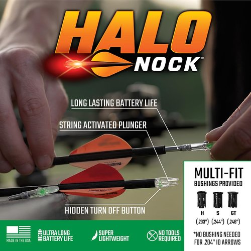 Halo Nock FIT Lighted Nocks for Archery & Bowhunting, Fits .204, .233, & .244-.246 Internal Diameter Arrows, Green, 3-Pack