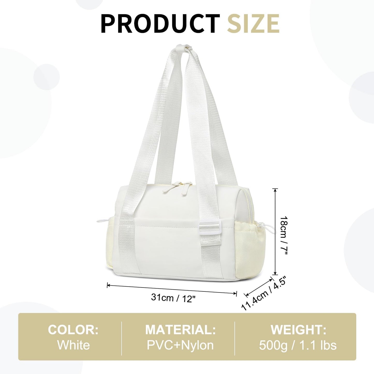 SUIKIHUM Mini Gym Bag for Women, Yoga Small Sports Bag for Women Girls, Waterproof PU Fitness Tote with Wet Compartment, White